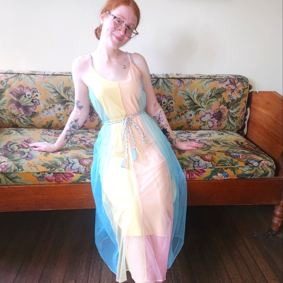 UNIF Dresses & Skirts - UNIF Cotton Candy Rainbow Tulle Dress